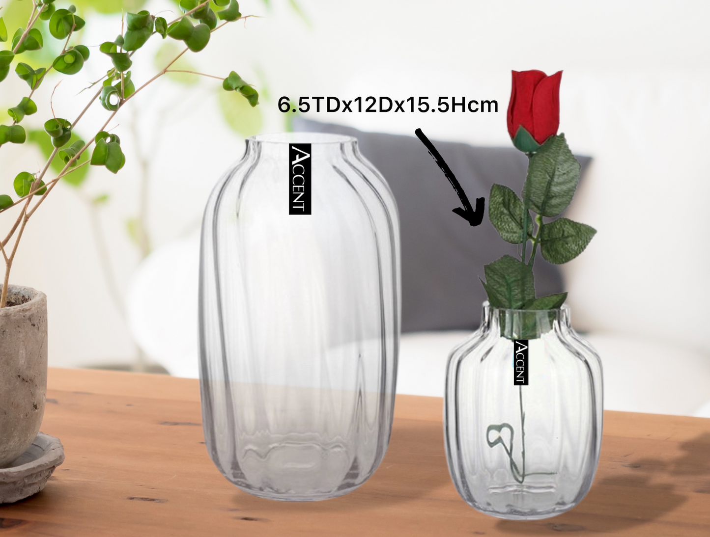 GLASS RIPPLED BUD VASE 8.7TDx16.6Dx30.3cmH - NDO Party n Homeware