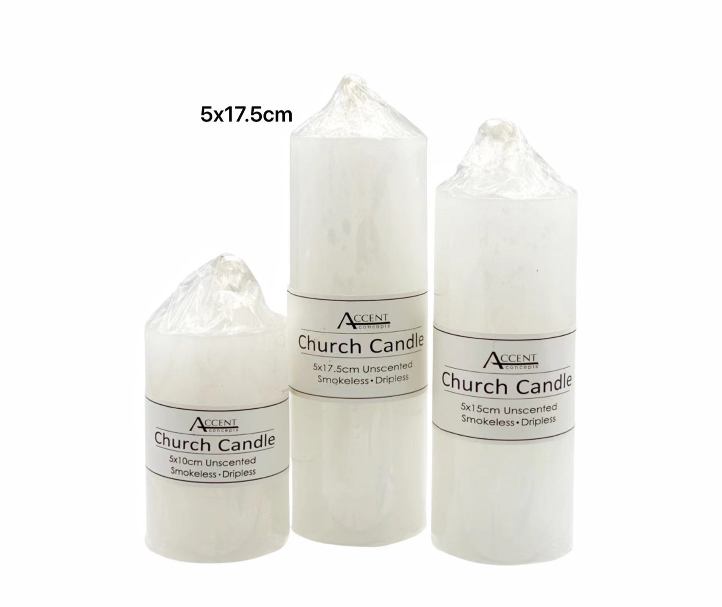 WHITE CHURCH CANDLE 5x17.5cm 260g