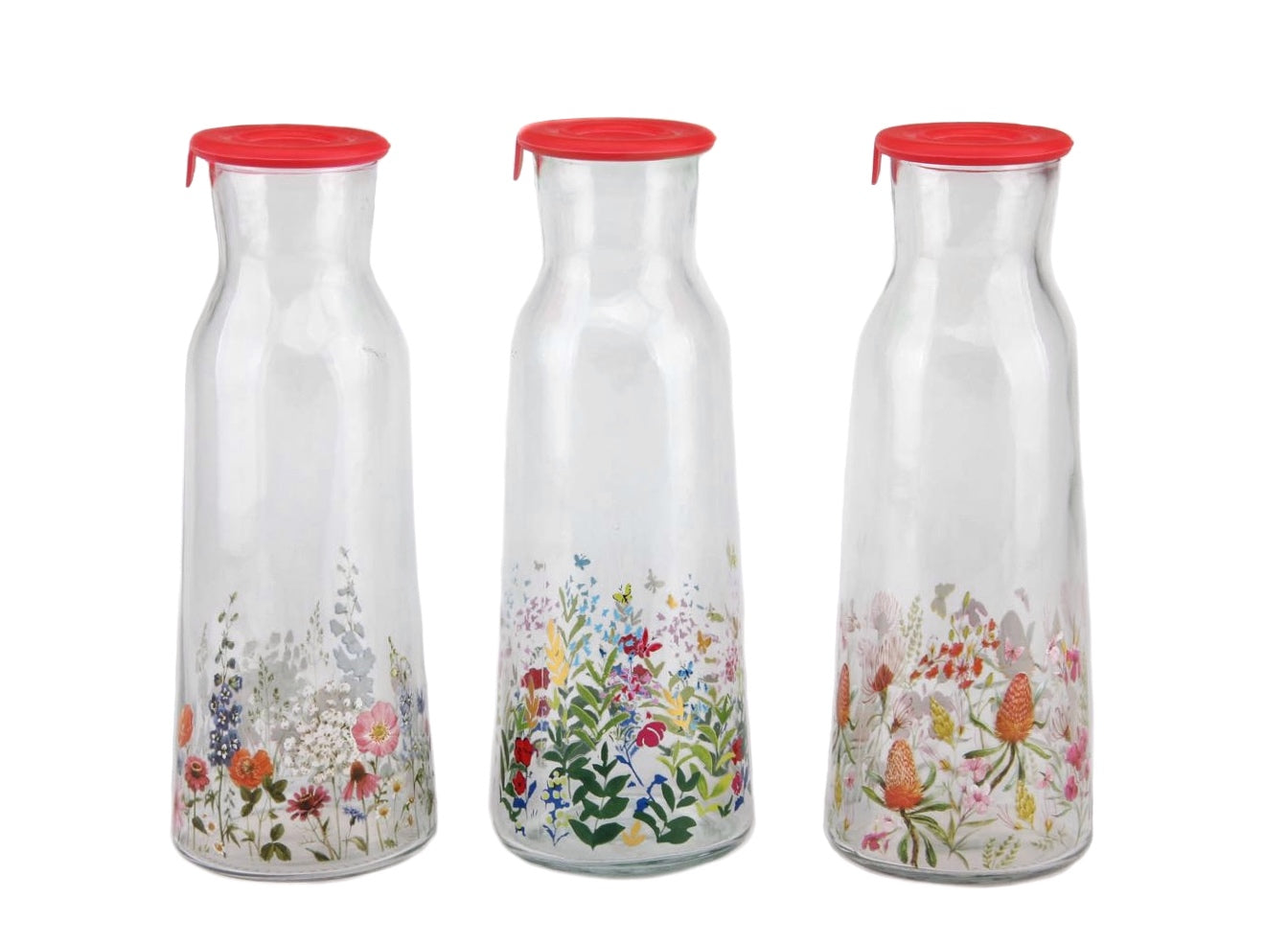 FLORAL WATER BOTTLE W/SILICONE LID 9.3X9.3X25.8cmH, 1L