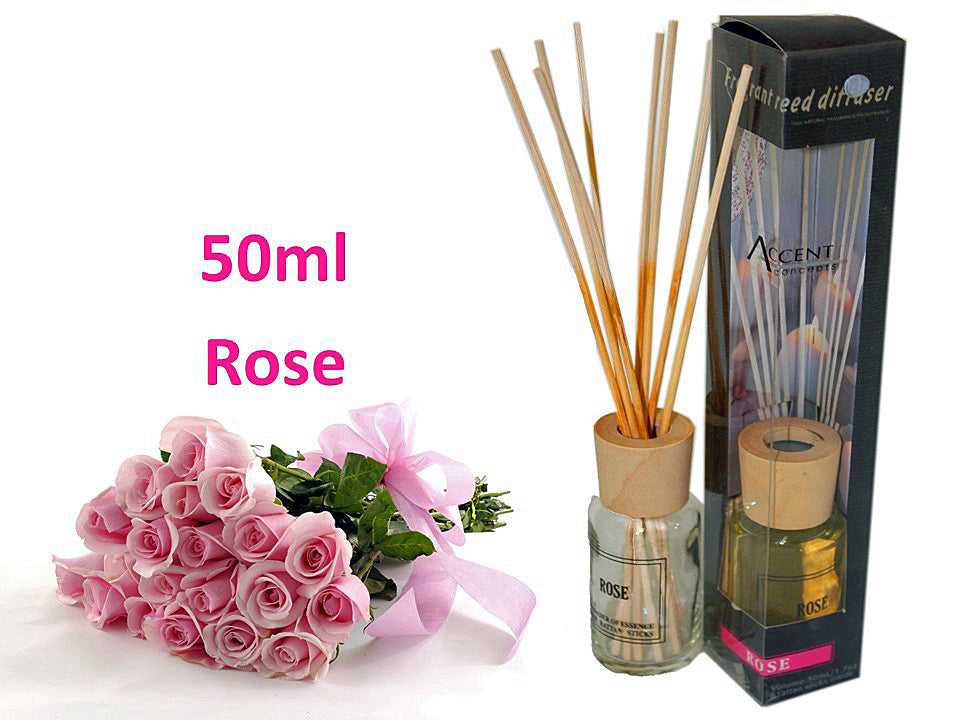 SCENTED OIL DIFFUSER ROSE INCLUDING 8 RATTAN STICK 50ml