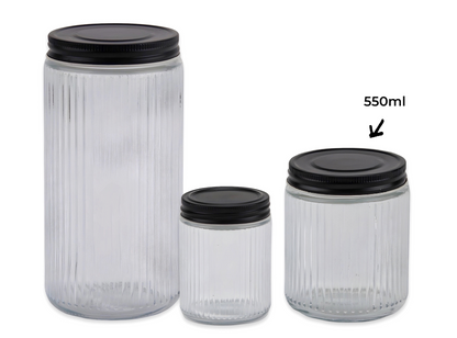 RIBBED GLASS JAR WITH METAL LID