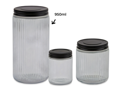 RIBBED GLASS JAR WITH METAL LID