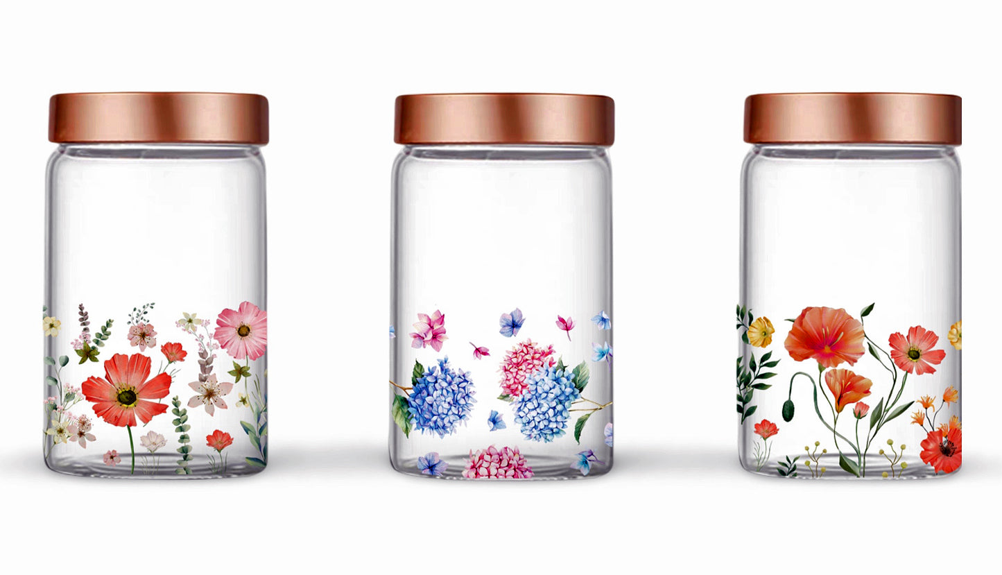 MEADOW BOUQUET GLASS JAR W/METAL LID