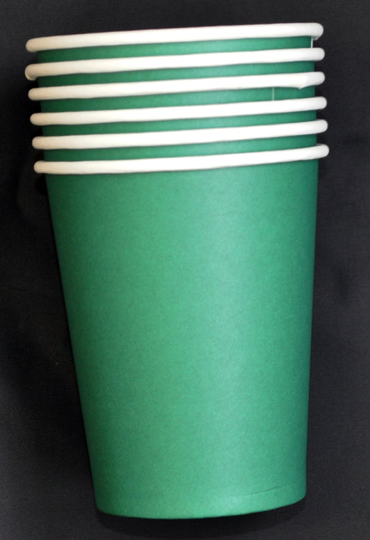 Paper Cups Green 250ml Pk6