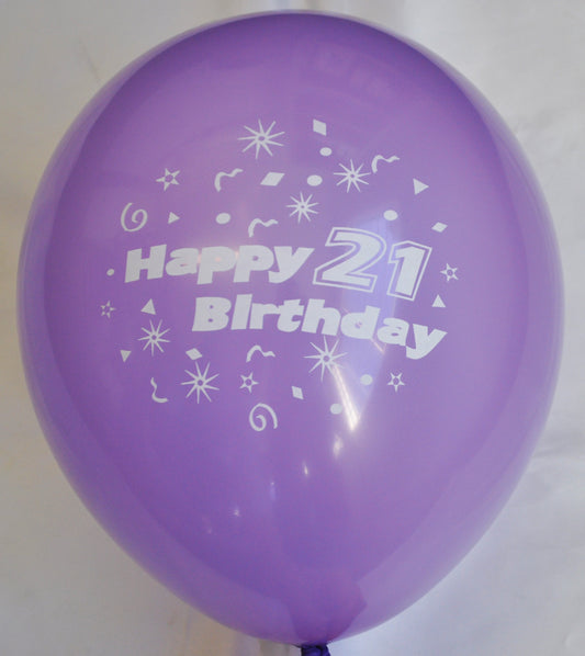 Printed Balloon 21 Birthday 30cm, Pk10