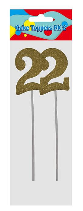 Cake Number Topper Silver/Gold 22cm, Pk2