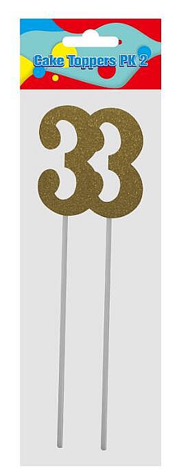 Cake Number Topper Silver/Gold 22cm, Pk2