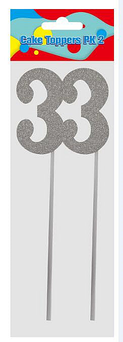 Cake Number Topper Silver/Gold 22cm, Pk2