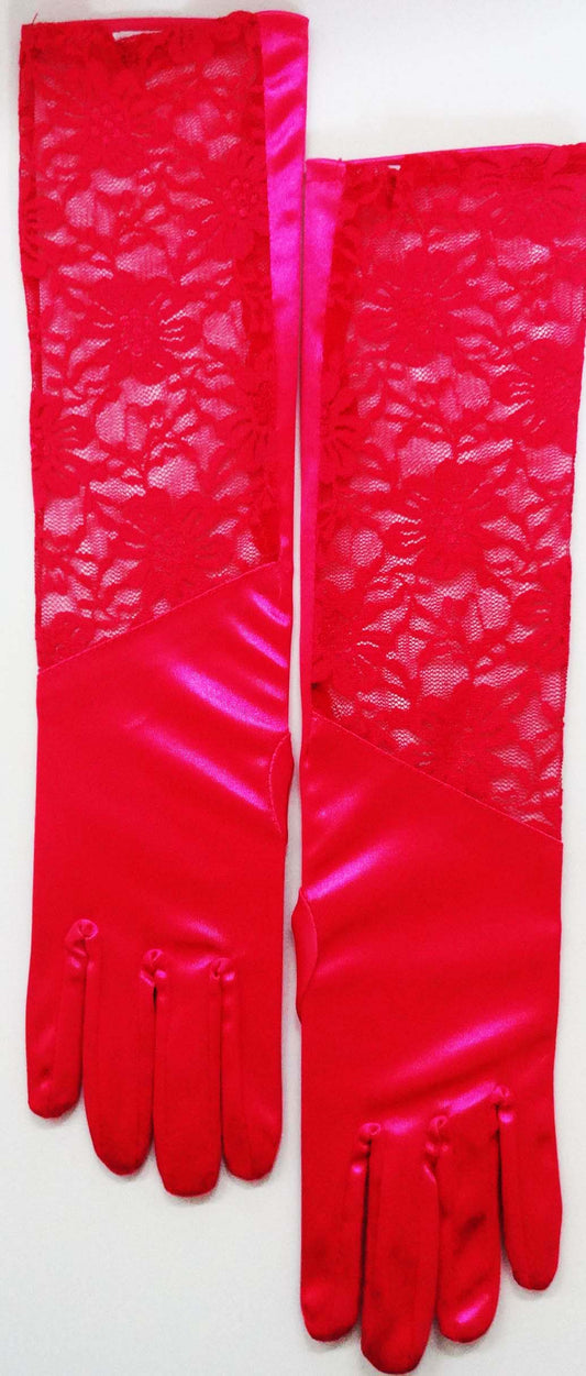 Satin Gloves With lace Red 1PCS/BAG