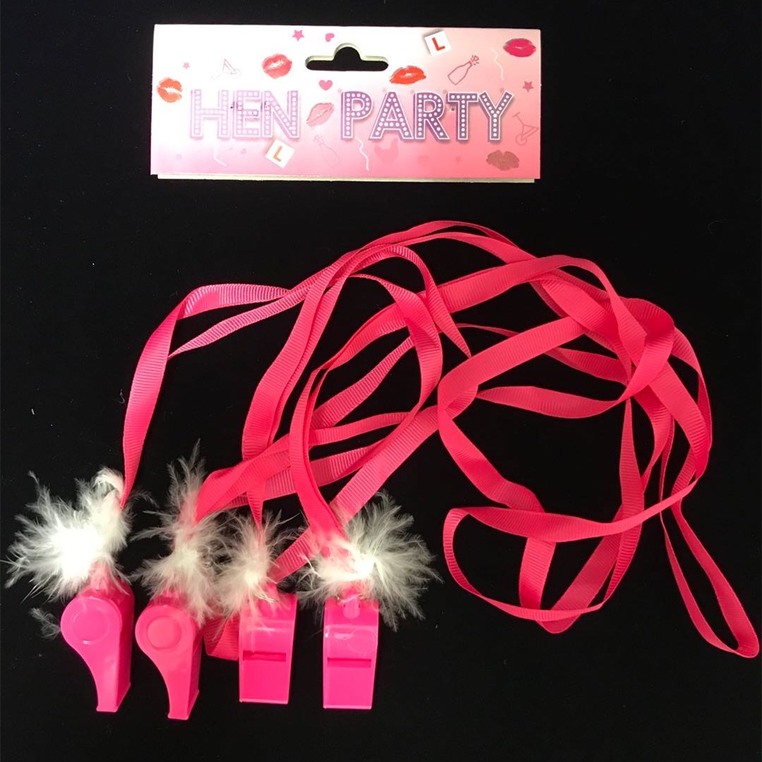 Hen's Party Whistles with Lace Hot Pink Pk4/Bag