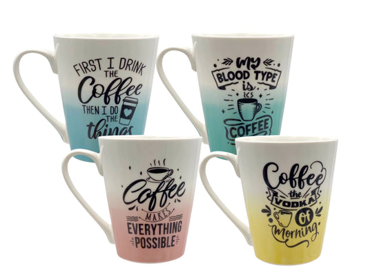 TWO TONE COFFEE QUOTES MUG 4 designs assist Packing Ramdon Delivery 340ml