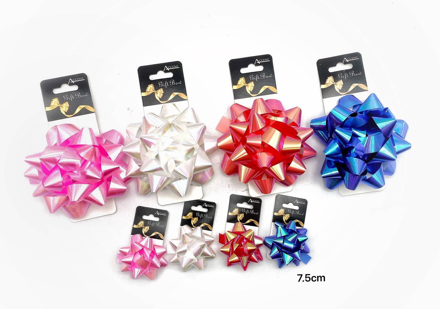 IRIDESCENT GIFT BOW 7.5CM ASST COLS